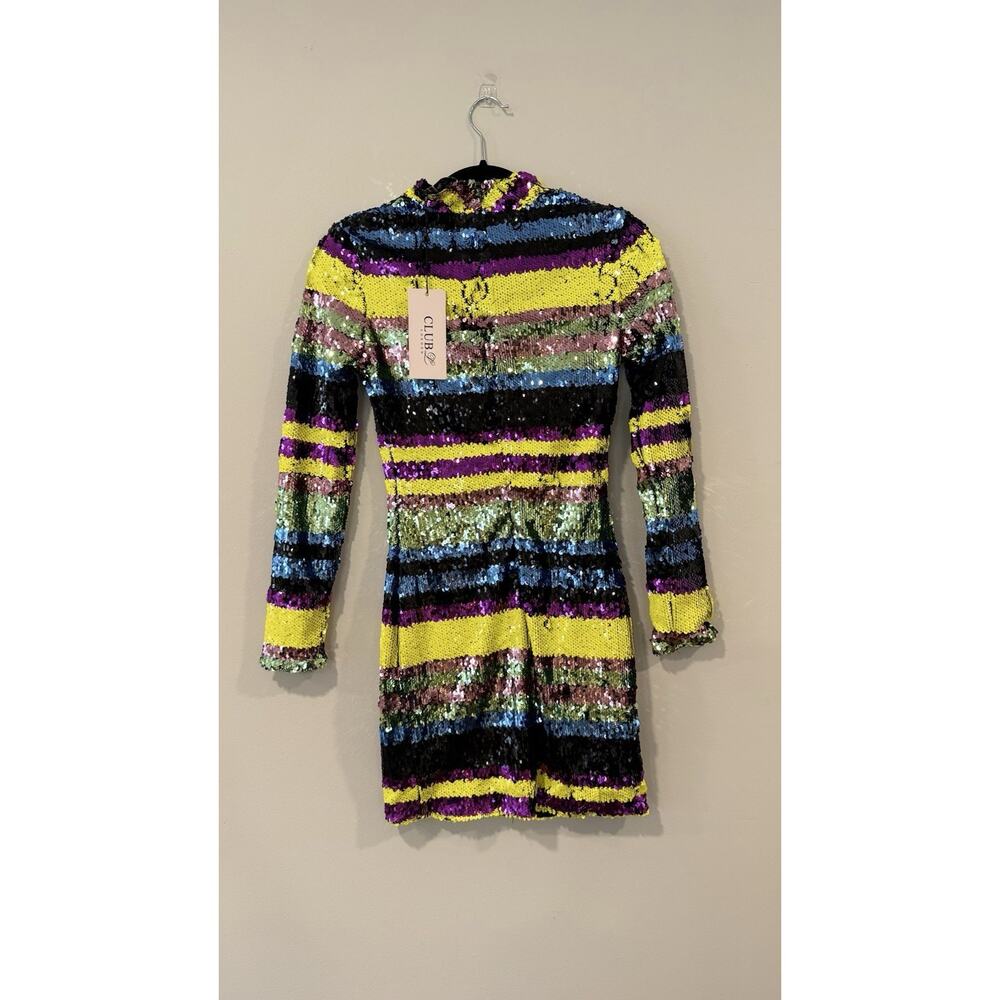 NWT Club London Neon Striped Sequins High Neck Long Sleeved Dress Size US 2 2454 - Picture 5 of 8